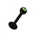 Tragus / Lèvre Noir avec Strass Vert Clair