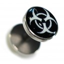 Faux Plug Acier Chirurgical 316L Logo Biohazard Blanc