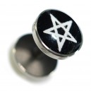 Faux Plug Acier Chirurgical 316L Logo Pentacle Blanc