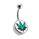 Nombril Acier 316L Logo Cannabis Vert