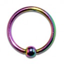 Piercing Labret / Anneau Anodis&eacute; Multicolore fermeture Boule