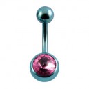 Nombril Titane Anodis&eacute; Bleu Clair Diamant Rose