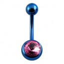 Nombril Titane Anodisé Bleu Foncé Diamant Rose
