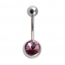 Nombril Acier 316L Diamant Strass Mauve