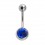 Piercing Nombril Acier 316L Diamant Strass Bleu Marine