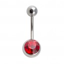 Nombril Acier 316L Diamant Strass Rouge