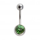Nombril Acier 316L Diamant Strass Vert