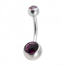 Nombril Acier 316L Deux Diamants Strass Violet