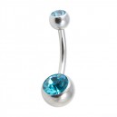 Nombril Acier 316L Deux Diamants Strass Turquoise