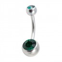 Nombril Acier 316L Deux Diamants Strass Vert Foncé
