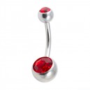 Nombril Acier 316L Deux Diamants Strass Rouge