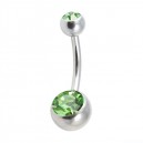 Nombril Acier 316L Deux Diamants Strass Vert Clair