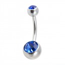 Nombril Acier 316L Deux Diamants Strass Bleu Marine