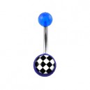 Nombril Acrylique Transparent Bleu Foncé Damier