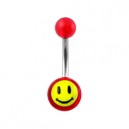 Piercing Nombril Acrylique Transparent Rouge Smiley