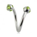 Piercing Spirale Acier Chirurgical 5 Diamants Verts Clairs