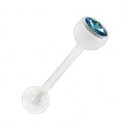 Piercing Langue Bioflex Blanc Diamant Bleu Clair