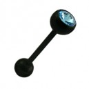 Piercing Langue Bioflex Noir Diamant Bleu Clair