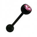 Piercing Langue Bioflex Noir Diamant Rose