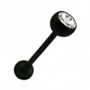 Piercing Langue Bioflex Noir Diamant Blanc