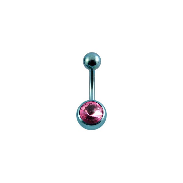 Piercing Nombril Titane Anodisé Bleu Clair Diamant Rose