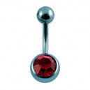 
Nombril Titane Anodis&eacute; Bleu Clair Diamant Rouge