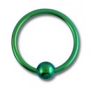 
Labret / Anneau Titane Anodis&eacute; Vert fermeture Boule