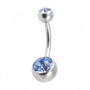 
Nombril Acier 316L Deux Diamants Strass Bleu Clair