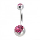 
Nombril Acier 316L Deux Diamants Strass Rose