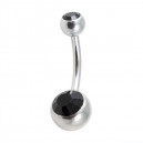 
Nombril Acier 316L Deux Diamants Strass Noir